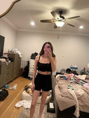 Princess Polly Black Two-Piece Smocked Crop Top & Shorts Set